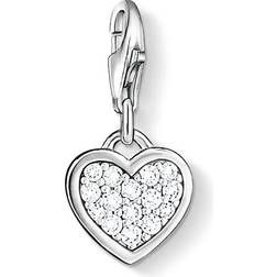 Thomas Sabo Glitter Heart Charm Pendant - Silver/White