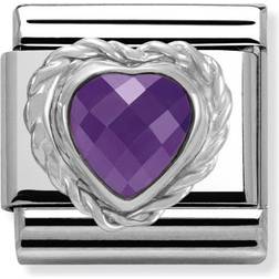 Nomination Composable Classic Link Heart Shaped Faceted Charm - Silver/Purple