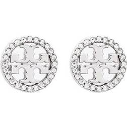 Tory Burch Logo Circle-Stud Earrings - Silver/Transparent