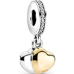 Pandora Two-Tone Double Heart Dangle Charm - Silver/Gold/Transparent