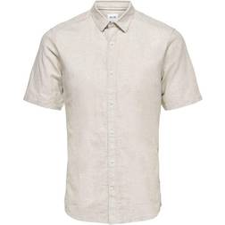 Only & Sons Linen Short Sleeved Shirt - Beige/Chinchilla