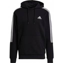 Adidas Essentials Fleece Cut 3 Stripe Hoodie - Black/White