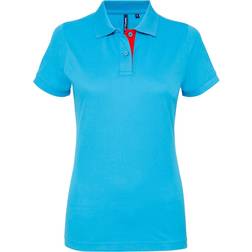 ASQUITH & FOX Short Sleeve Contrast Polo Shirt - Turquoise/ Red