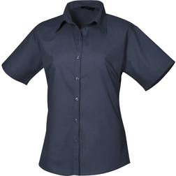 Premier Women's Short Sleeve Poplin Blouse - Navy