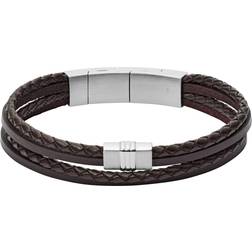 Fossil Multi-Strand Braided Leather Bracelet - Brown/Silver