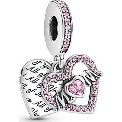 Pandora Heart & Mum Dangle Charm - Silver/Pink