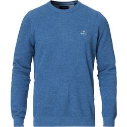 Gant Cotton Pique Crew Neck Sweater - Denim Blue Melange