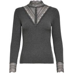 Only Lace Detail Top - Grey/Dark Grey Melange