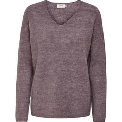 Only V-Neck Knitted Pullover - Red/Rose Brown