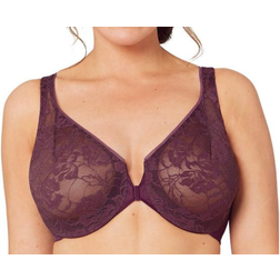 Glamorise Lacey T-Back Front-Close Wonderwire Bra - Black Plum