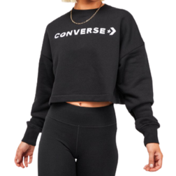 Converse Wordmark Embroidered Logo Crop Sweatshirt - Black