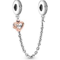 Pandora Family Heart Safety Chain Charm - Silver/Gold/Transparent