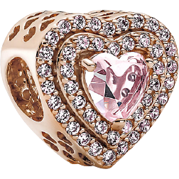 Pandora Sparkling Levelled Heart Charm - Rose Gold/Pink