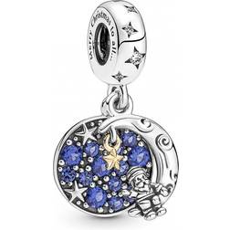 Pandora Santa Claus On The Moon Double Dangle Charm - Silver/Gold/Blue/Transparent