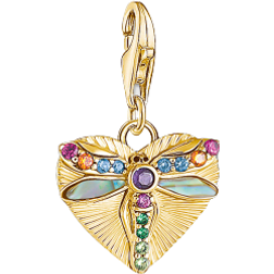 Thomas Sabo Charm Club Heart With Dragonfly Charm Pendant - Gold/Multicolour