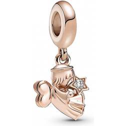 Pandora Heart Winged Angel Dangle Charm - Rose Gold/Transparent