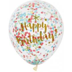 Unique Party 58225 Foil Glitzy Gold Happy Birthday Confetti Balloons, Pack of 6