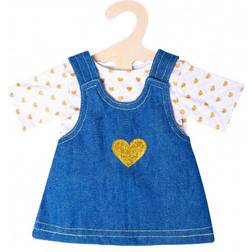 Heless 2052 2052 2-Piece Clothing Set for Dolls with Denim Strap Dress and T-Shirt Size 35-45 cm Multi-Coloured