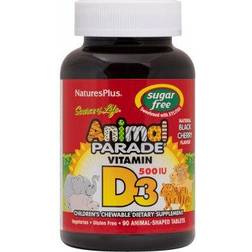 Nature's Plus Animal Parade Sugar Free Children's Chewable Vitamin D3 Black Cherry 500 IU 90 Chewable Tablets