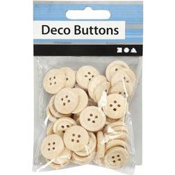 Creativ Company Wooden Buttons, D: 18 mm, 4 holes, 40 pc/ 1 pack