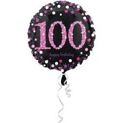 Amscan 3379201 100th Birthday Glittery Pink Standard Foil Balloons-S40-1 Pc