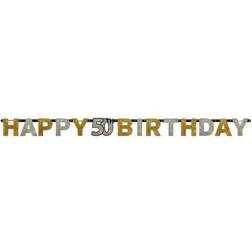 Amscan 120206 50th Happy Birthday Letter Banner Glittery Gold-2.14m x 17cm-1 Pc, 50