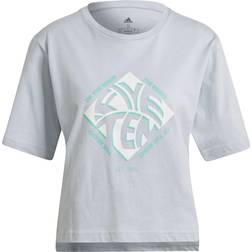 Adidas Women Five Ten Cropped Graphic T-shirt - Halo Blue