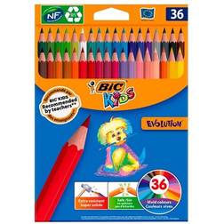 Bic Kids Evolution Colouring Pencils Value Pack of 36 Assorted Colours Woodless Pencils, Shock-Resistant and Ultra-Durable