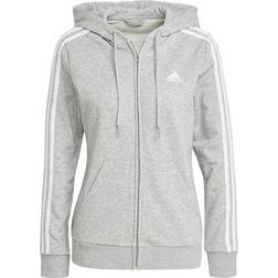 Adidas Women Essentials French Terry 3-Stripes Full-Zip Hoodie - Medium Grey Heather/White