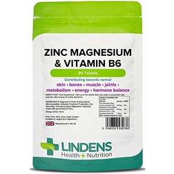 Lindens Zinc Magnesium & Vitamin B6 Tablets 90 Pack Contributes Towards Normal Skin, Bones, Muscle Function, Joints, Metabolism, Energy &