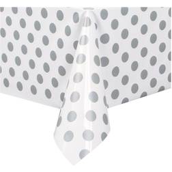 Unique Party 37283 Plastic Silver Polka Dot Tablecloth, 9ft x 4.5ft