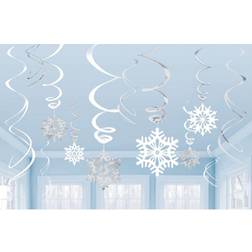 Amscan Snowflakes Silver & White Ceiling Swirls Dangling Christmas Decorations (Pack of 12 Swirls)