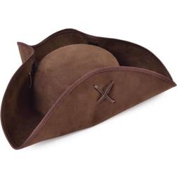 Bristol Novelty Unisex Suede Tricorn Pirate Hat Brown