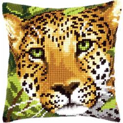 Vervaco Leopard Cross Stitch Cushion, Multi-Colour