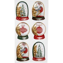 Shaker stickers, bird, tree and christmas balls, size 49x32 45x36 mm, gold, 6 pc/ 1 pack