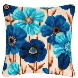 Vervaco Blue Flowers Cross Stitch Cushion, Multi-Colour