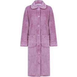 Slenderella 46" Mini Waffle Button Through Housecoat Dressing Gown - Heather