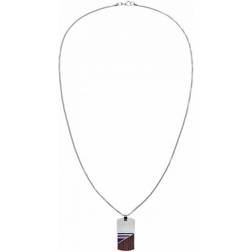 Tommy Hilfiger Wood Dog Tag Necklace - Silver/Brown