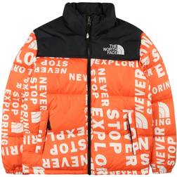 The North Face Youth 1996 Printed Retro Nuptse Jacket - Red Orange/Tagline Toss Print (NF0A5IYC)