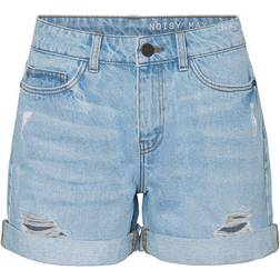 Noisy May Smiley Normal Waist Denim Shorts - Light Blue Denim