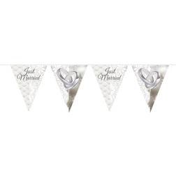 Folat 21364 Just Married Wedding Bunting Garland-10 m, Silver Colored