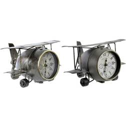 Dkd Home Decor Table clock Aeroplane Crystal Grey Green Iron (26 x 21 x 15 cm) (2 pcs) Table Clock