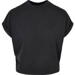 Urban Classics Ladies Short Pigment Dye Cut On Sleeve Tee - Black