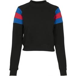 Urban Classics Ladies Sleeve Stripe Crew Sweatshirt - Black/Brightblue/Firered