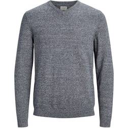 Jack & Jones V-Neck Knitted Sweater - Grey/Navy Blazer