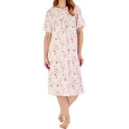 Slenderella 42" Picot Trim Floral Jersey Nightdress - Ivory