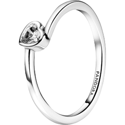 Pandora Tilted Heart Solitaire Ring - Silver/Transparent