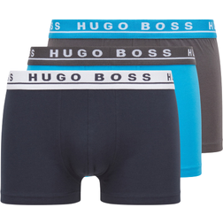 Hugo Boss Stretch Cotton Trunks with Logo Waistbands - Black/Grey/Blue