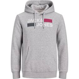 Jack & Jones Single Logo Decorated Plus Size Hoodie - Gray/Light Gray Melange