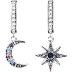 Thomas Sabo Royalty Star & Moon Hoop Earrings - Silver/Multicolour